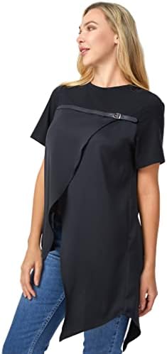 Ženske nepravilne asimetrične Ležerne majice s visokim prorezom s okruglim vratom crne majice s kratkim rukavima
