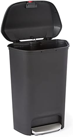 Visoka kuhinjska plastična kanta za smeće s čeličnom papučicom, Crna, 50 litara