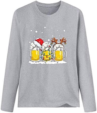 Ženski božićni vrhovi piva s dugim rukavima grafički tiskane majice odmor casual labave pulover dukserice božićne majice