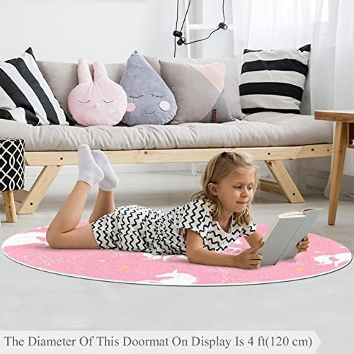 Llnsupply 4 ft okrugli nisko-pile prostirka za igru, jednorog ružičasta zvijezda baby puzava podne prostirke igra igra deka