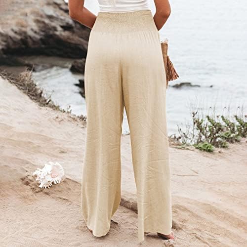Hlače za žene, klasična pamučna lanena ljetna hlača hlače plaža s džepovima