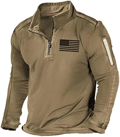 Muška američka zastava grafički džepni pulover American Patriotic 1/4 Zip štand ovratnik dugih rukava dukserice