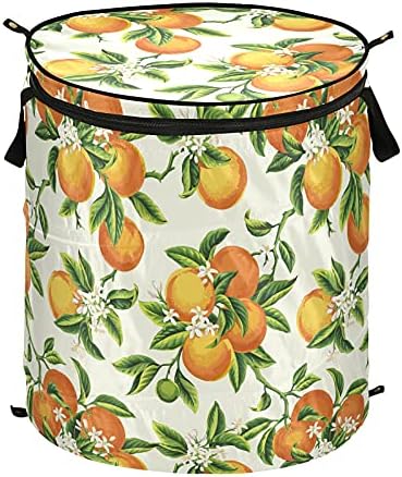 Sklopiva košara za rublje od 50 L s narančastim voćem, cvijećem i lišćem, pop-up spremnik / organizator s dugim ručkama koje