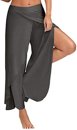 Andongnywell Women Yoga hlače labave hlače s visokim strukom Ladies Wide Nog Side Slip Hlače za tiskane hlače