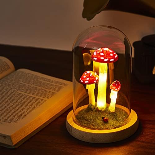 Gljiva noćna svjetiljka gljiva gljiva dekor LED svjetiljka u staklenoj kupoli gljiva Svjetiljka staklena kupola s bazom za