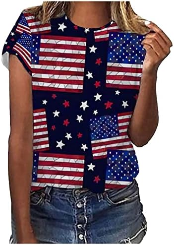 Ženske patriotske majice Dan neovisnosti Dan zvijezda Star Stripe Tiskani ljetni ležerni okrugli vrat kratki rukavi bluza
