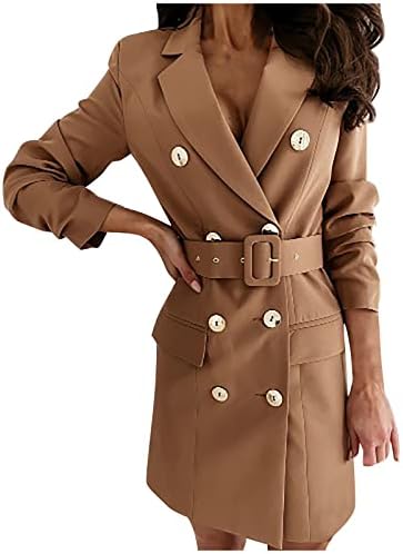 Ženska dvostruka jakna od kaputa s dvostrukim dojenjem haljina za remen s dugim rukavima solidna boja srednje dužine zimske