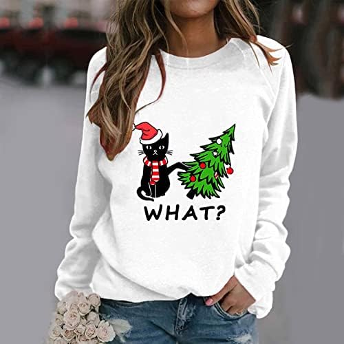 Ženski božićni otisak o vratu dukvica okrugli vrat pulover vrhovi ležerni dugi rukav labave pulover kapuljače djevojke