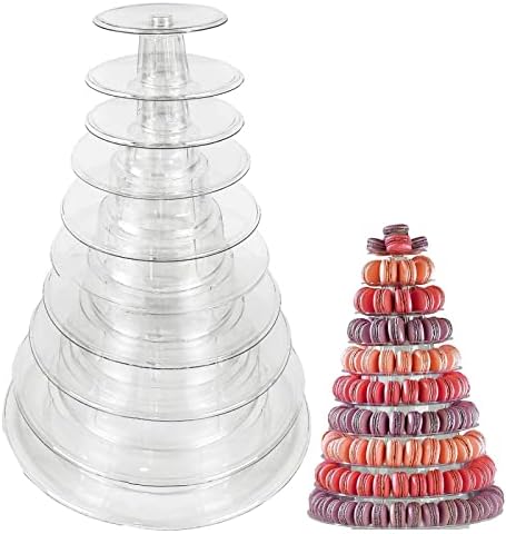 10 slojeva Okrugli stalak za toranj makarona, stalak za toranj za makaroon torte, prozirni plastični držač makarona Cupcake