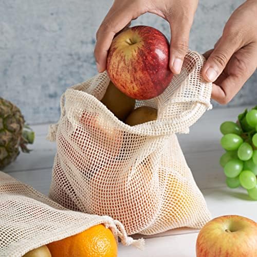Mrežasta vrećica od organskog pamuka s dvostrukim vezicama za bilje, orašaste plodove, voće, povrće