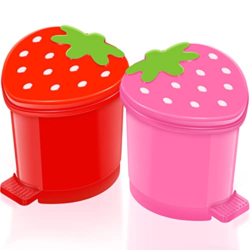 2 kom. jagoda desktop kanta za smeće Kavajska mini kanta za smeće s poklopcem Slatka crveno-ružičasta kanta za smeće Stolna