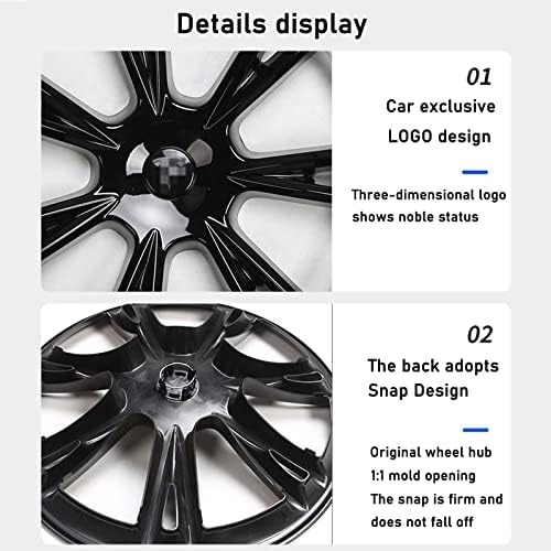 Erivis 4PCS HubCap pokrivači kotača za Tesla Model Y, Samurai crni hubcap pokrivači kotača za automobile Total Paket Side