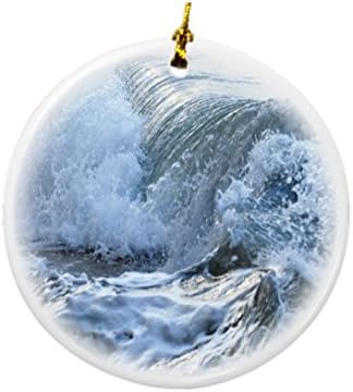 Rikki Knight Surf Waves u Stormy Ocean Design okrugli porculan dvostrani božićni ukrasi
