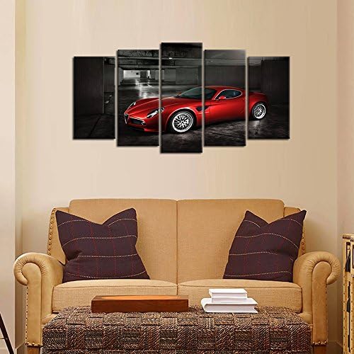 Kreative Arts - 5 ploča crveni sportski automobil u crno -bijelim plakatima platno uokvirenim zidnim umjetničkim trkačkim