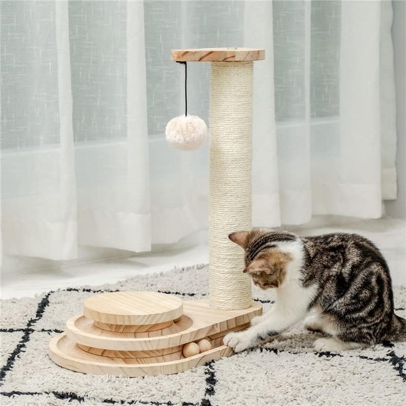 Walnuta interaktivna drvena mačja igračka dvostruki sloj rotirajući pametnu stazu s kuglicama ogrebotina s visećim loptom