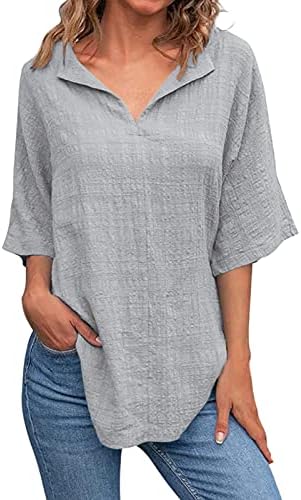 Xiloccer Smiješne košulje za žene Ženske boje čvrste boje V vrata majice kratki rukavi pamučna lanena majica bluza ljeto