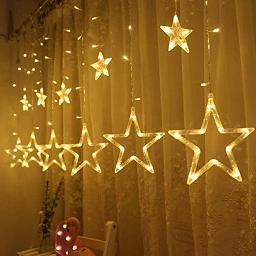 Twinkle Star 12 zvijezda 138 LED zavjesa, svjetla za zavjese s prozorima s 8 treperi modusa ramazana za Božić, vjenčanje,