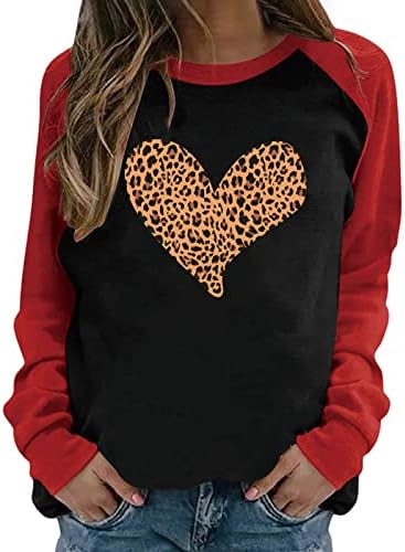 Valentinovo Raglan majice za rukave Žene seksi slatka leopard ljiljana od srca grafičke dukseve modne posade pulover