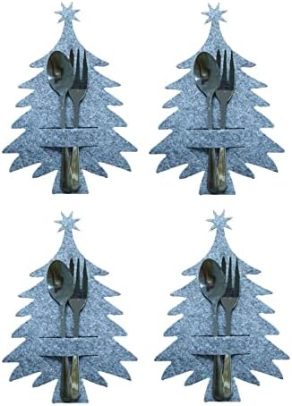 Personalizirani držač Kuhinjskog pribora Božićna torba za srebrni pribor | 4 kom/set. Božićno drvce netkani stalak za kuhinjski