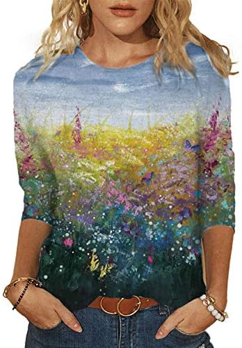 Ženski vrhovi Elegantni, Ženska ljetna moda proljeće s grafičkim printom 3 4 rukava Okrugli vrat Ležerne majice