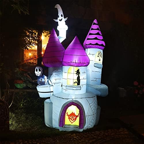 Lulu Home Halloween napuhana kuća, 6,9 ft sablasni dvorac Blow up s LED svjetlima, vještica duhova lubanja uzorkovanje na