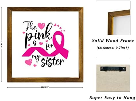 Ružičasta je za moj sisiter uokviren drveni znak rak dojke ružičasta vrpca preživjela zidni znakovi stil seoske kuće zidni