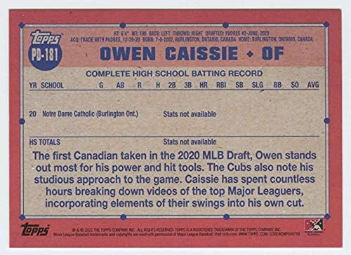 2021 Topps Pro Debi PD-181 Owen Caissie Azl Cubs RC Rookie Baseball Trading Card