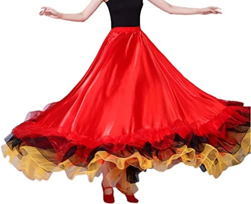 Bijeli ruffle saten dugački španjolski flamenko plesna suknja španjolska plesna kostim za žene