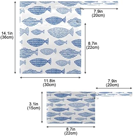 Kigai 2pcs vodootporne torbe plave ribe crtić morski pere za višekratnu upotrebu mokre suhe torbe s dva zatvarača za platnene