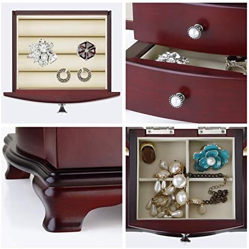 Okrugla kutija za nakit s bogatim dizajnom-izrađena od punog drveta s 2 odvojena otvorena vrata na 2 strane