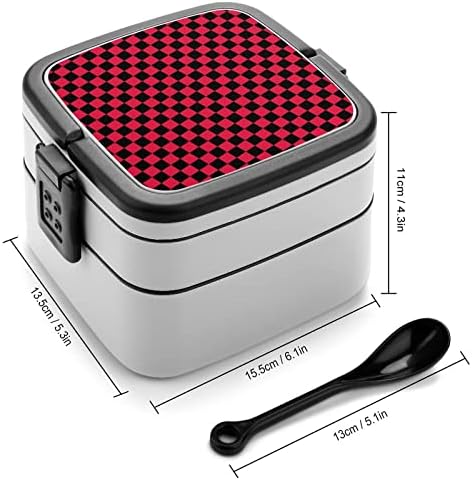 Crvena crna karirana bento kutija s dvookosnom kontejnerom za ručak sa žlicom za rad iz piknika za rad sa žlicom