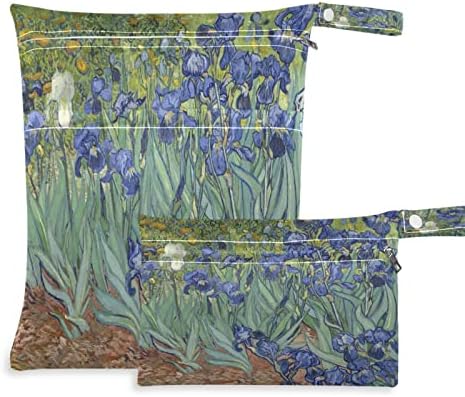 Omhonmi Van Gogh Iris Flower 2 PCS mokra suha torba za dječje platnene pelene, vodootporna mokri torba, putnička plaža bazen