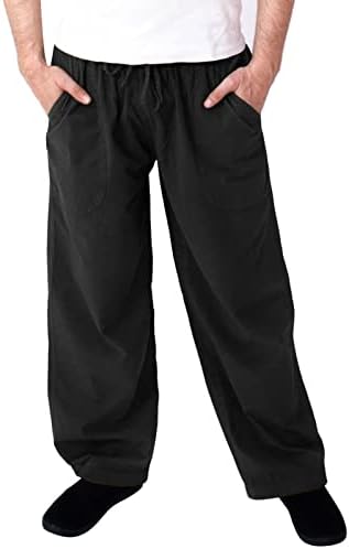 Muške široke noge pamučne lanene hlače ležerna elastična struka ljetna plaža joga hlače lagane lagane trenirke s džepovima