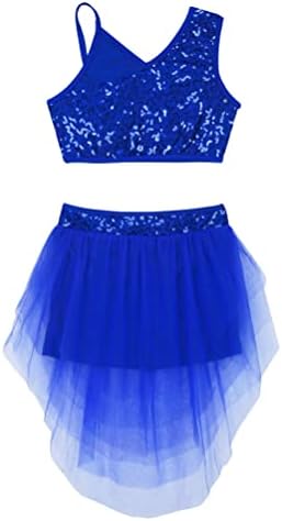 Aislor Kids Girls Liric Dance haljina odjeća Crop Top s nepravilnim rub suknjama Latino jazz moderni plesni kostim