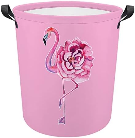 Slatke košare za rublje s printom ružičaste ruže Flamingo s ručkama vodootporne sklopive okrugle košare za odjeću organizator