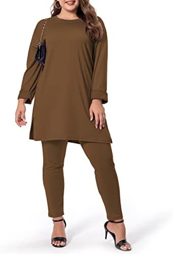Plus veličine dvodijelne odjeće za žene Jogger set setovi dugih rukava Bodycon hlače čvrste boje u boji setovi