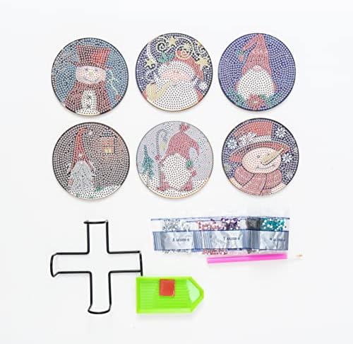 YMQIANYU božićni dijamantni slikarski podmetači postavljeni s držačem - 6pcs DIY Xmas snjegoviće Gnomes Diamond Art Coasters