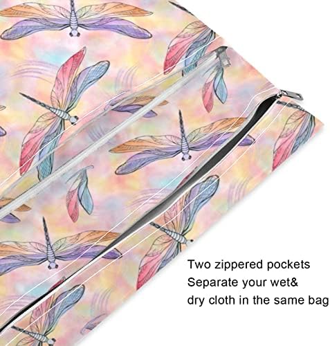 ZZXXB Dragonfly akvarel vodootporna mokra vrećica za višekratnu upotrebu pelena mokra suha torba s džepom s patentnim zatvaračem