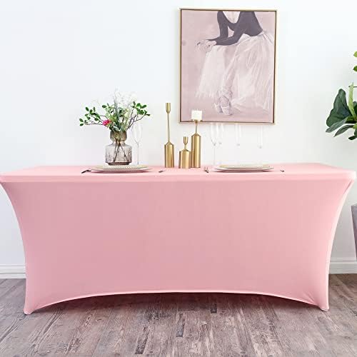 Jieqier ružičasta 6 ft Stretch Spandex poklopac stola za standardne preklopne tablice - Univerzalni pravokutni zaštitnik