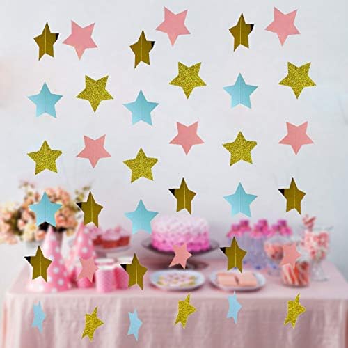 Spol Otkrivanje ukrasa za zabave 2pcs Twinkle, Twinkle ružičasto plavo zlatni papir Zvijezda Garland Star String Dekoracije
