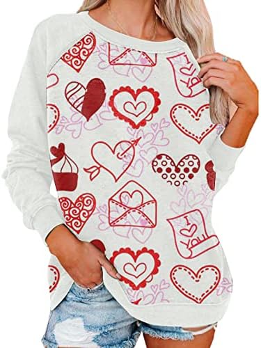 Jjhaevdy žene vole srčanu duksericu grafički dugi rukav sretni majica za Valentinovo