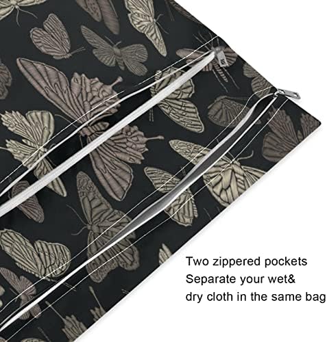 Kigai 2pcs dječja tkanina pelena mokra suhe vrećice vintage leptir vodootporna mokra za višekratnu upotrebu s dva džepa s