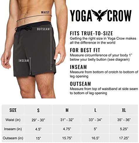 Yoga Crow Flow Mens Workion Shorts - Brzi oblog za suho unutarnje kompresije - Džepni patentni džepni patentni zatvarač -