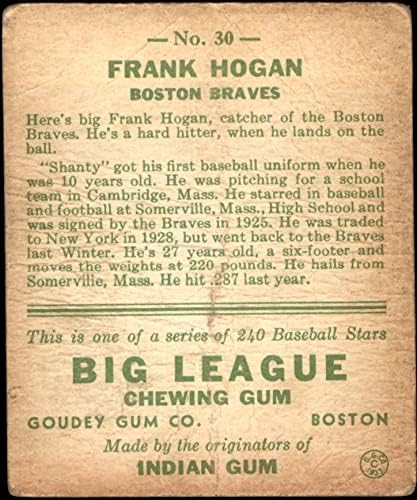 1933. Goudey 30 Frank Hogan Boston Braves Fair Braves