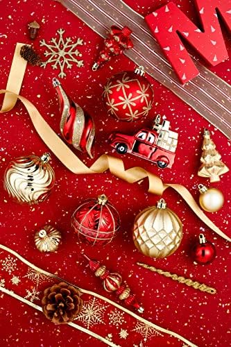 Valery Madelyn božićni ukrasi za dekor drveća, 60CT Luksuzno crveno zlato, otporno na božićne kuglice, pakiranje vrijednosti