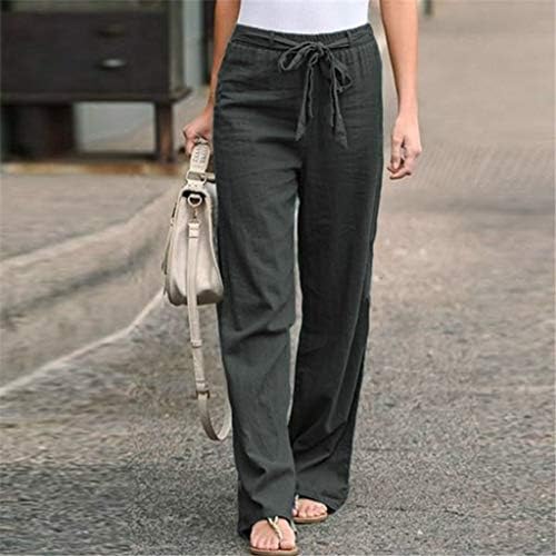 Pamučne lanene hlače za žene, elastična elastična ljetna joga palazzo hlača udobna modna hlača plus veličina