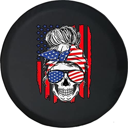 Američka zastava Skull Girl Custom Car Rezervni poklopci za gume veličine 32 s rupom za kameru