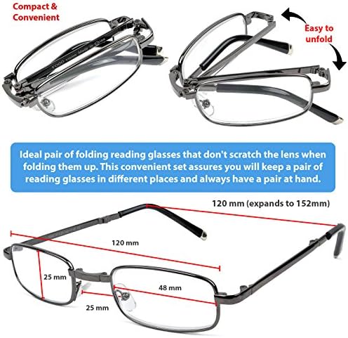 Čitanje naočala set od 2 modnog preklopnog čitatelja s naočalama s kožnim naočalama za čitanje za muškarce i žene