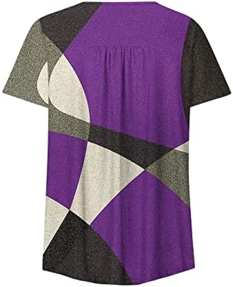 Ženske košulje trendi plus veličina kratka rukava v vratna tunika labave ležerne košulje kontrastna boja geometrijski tisak