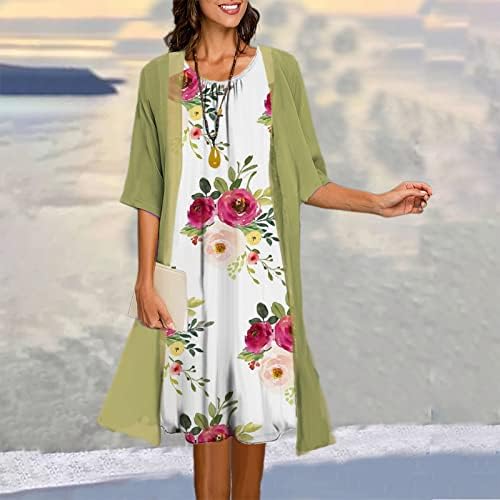 Haljine za žene 2023 labavi Okrugli vrat Midi haljina od šifona s cvjetnim printom koktel jakna od 2 komada Set haljina